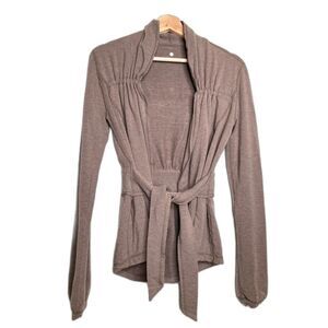 Lululemon Womens Cardigan Sweater Brown Heathered Long Sleeve Ruched Tied 6